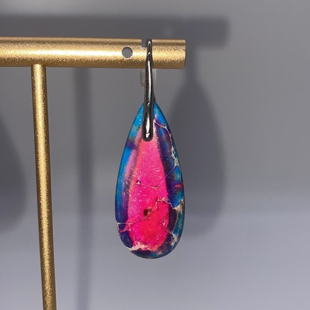 ✨🆕✨💘Exquisite BoHo Emperor Stone Blue & Pink S925 Plated Gems Dangle Earrings✨ - Picture 8 of 12